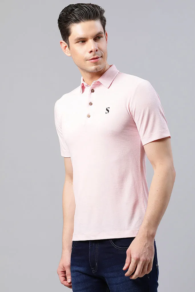 Men Pink Polo Collar Casual T-Shirt