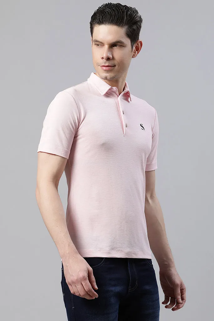 Men Pink Polo Collar Casual T-Shirt