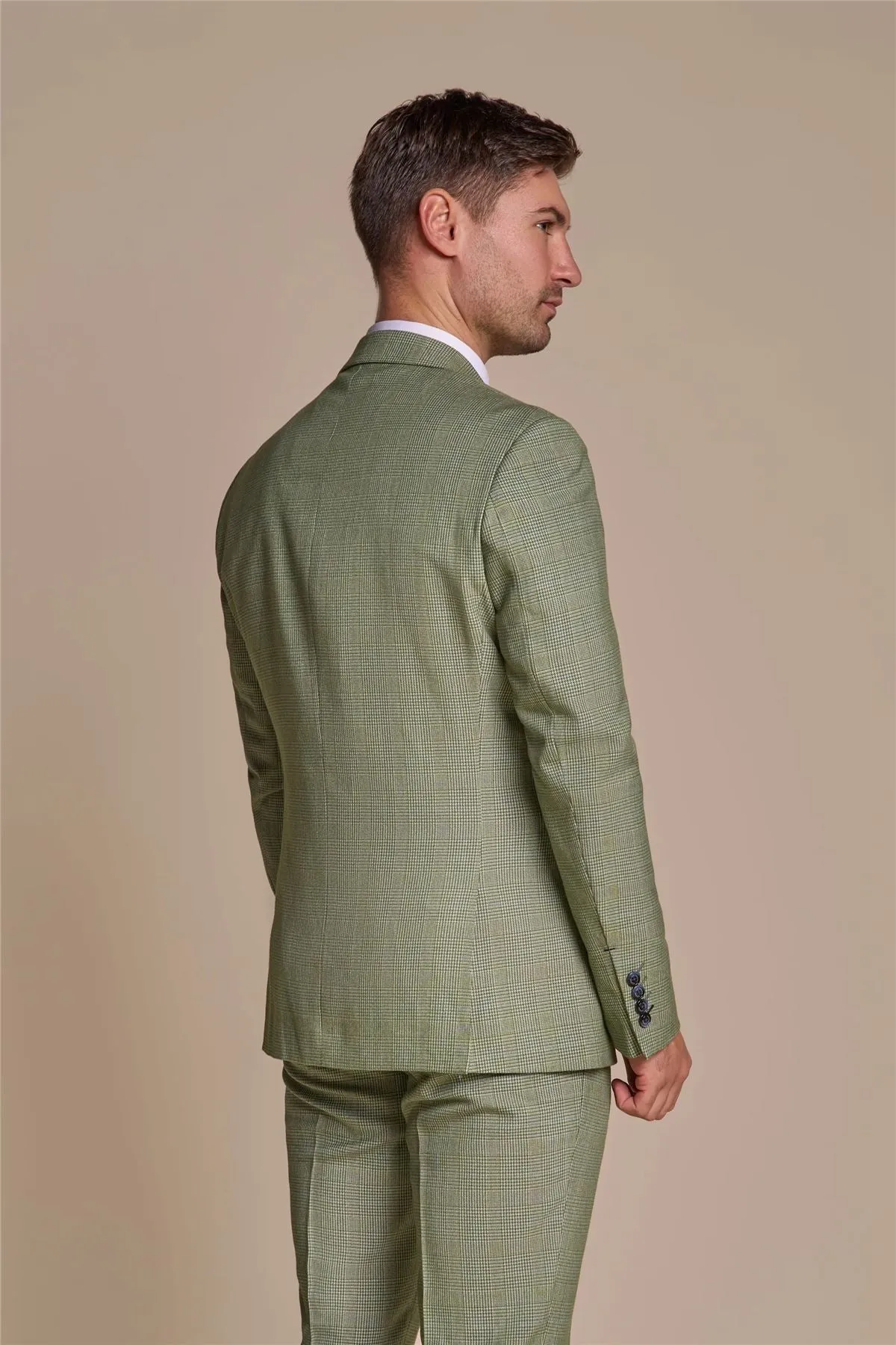 Men's Blazer Sage Green Checked Tailored Fit Formal Suit Jacket