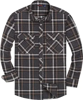 Men's Button Down Regular Fit Long Sleeve Plaid Flannel Casual Shirts Black/Orange/White