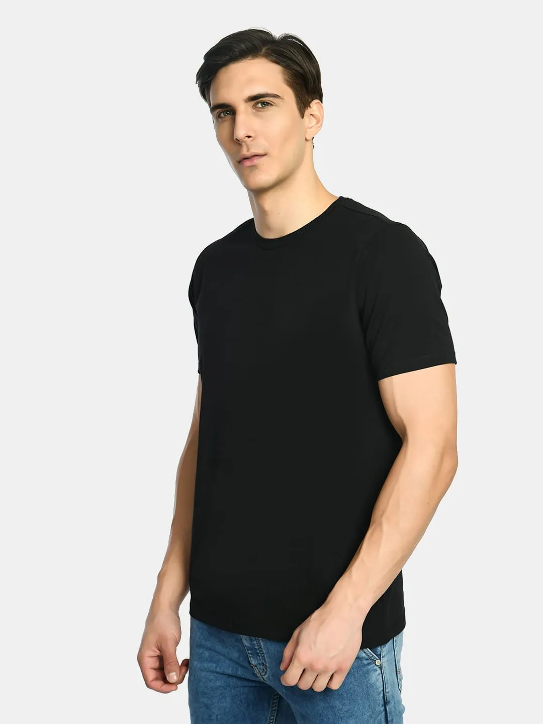 Men's Casual Ink Black Crew Neck T-Shirt