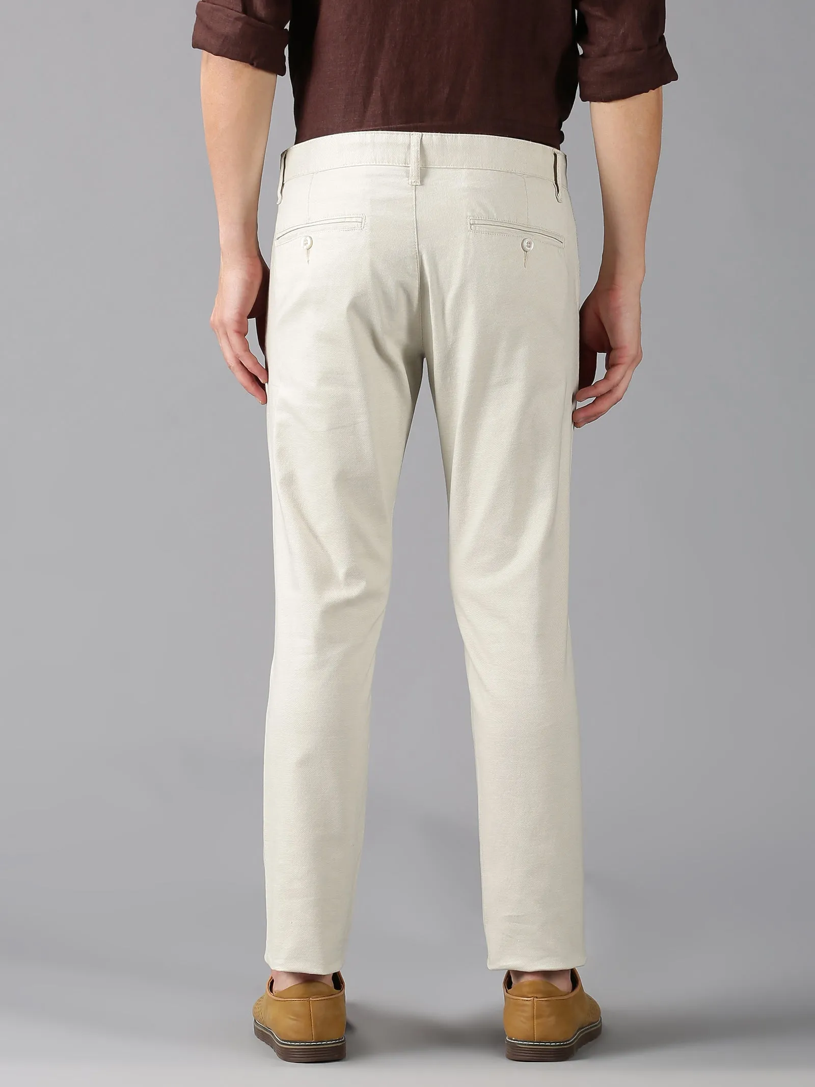 MEN'S ECRU SOLID SLIM FIT TROUSER