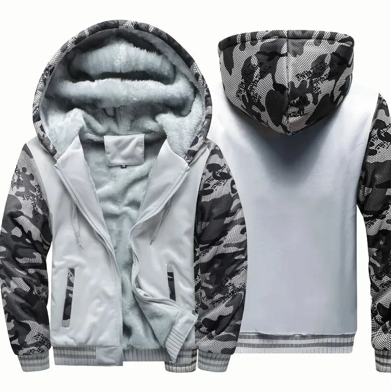 Men's Jacket Winter Camouflage Fleece Thicken Hooded Jackets Male Long Sleeve Coat Casual Zip Up Hoodies Streetwear Men's Coats