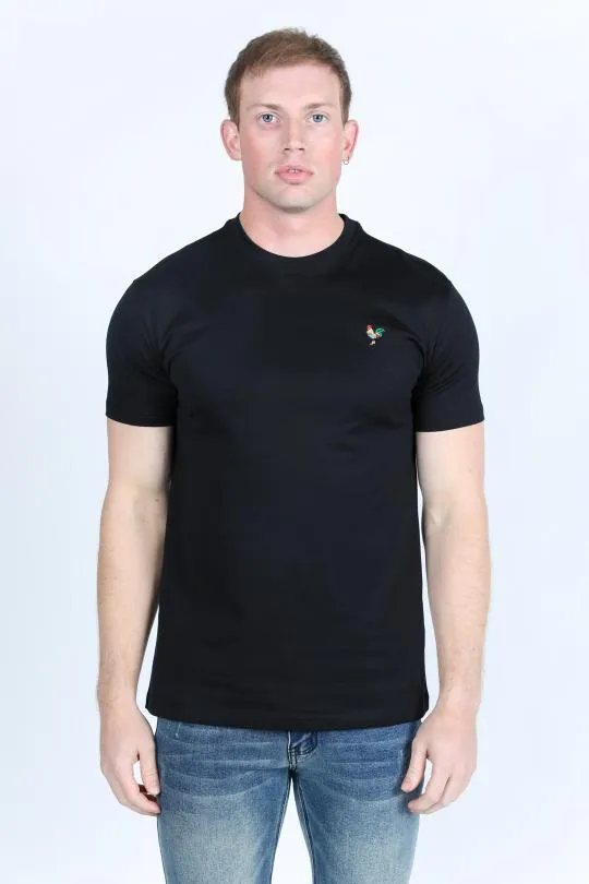 Men's Rooster Logo Cotton Black T-Shirt