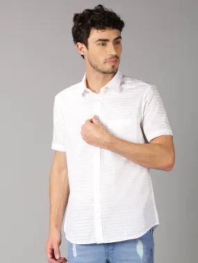 MEN'S WHITE DOBBY STRIPE SLIM FIT SHIRT