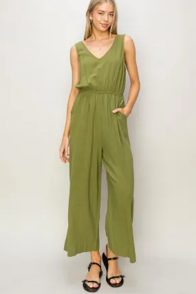 Moss Sleeveless Linen Jumpsuit