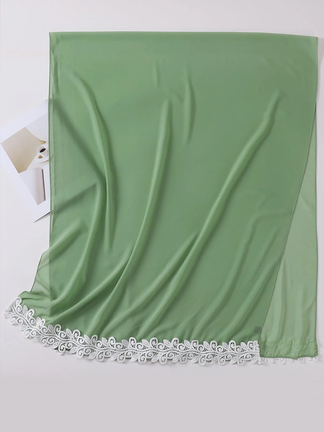 MSL258 plain pearl chiffon lace edge hijab scarf