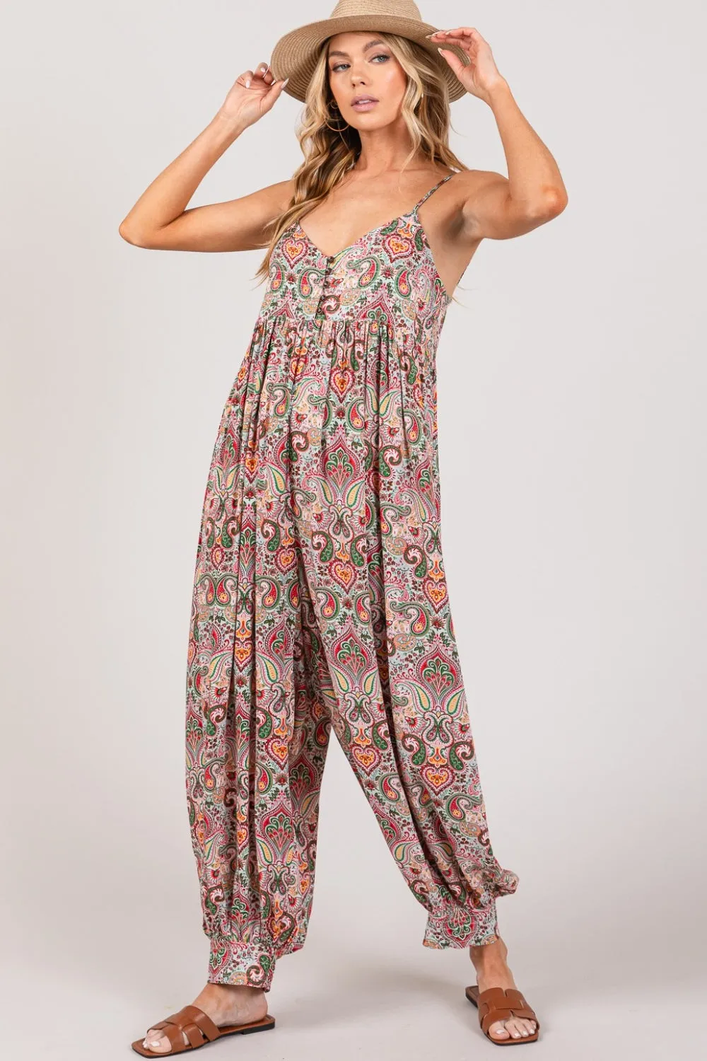 Multi Paisley Print Sleeveless Jumpsuit