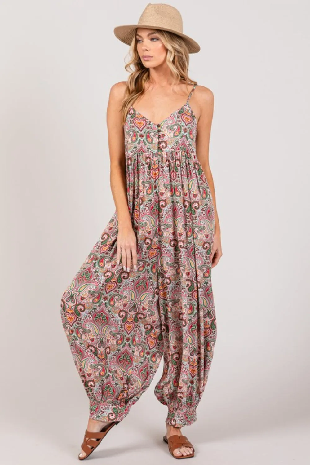 Multi Paisley Print Sleeveless Jumpsuit