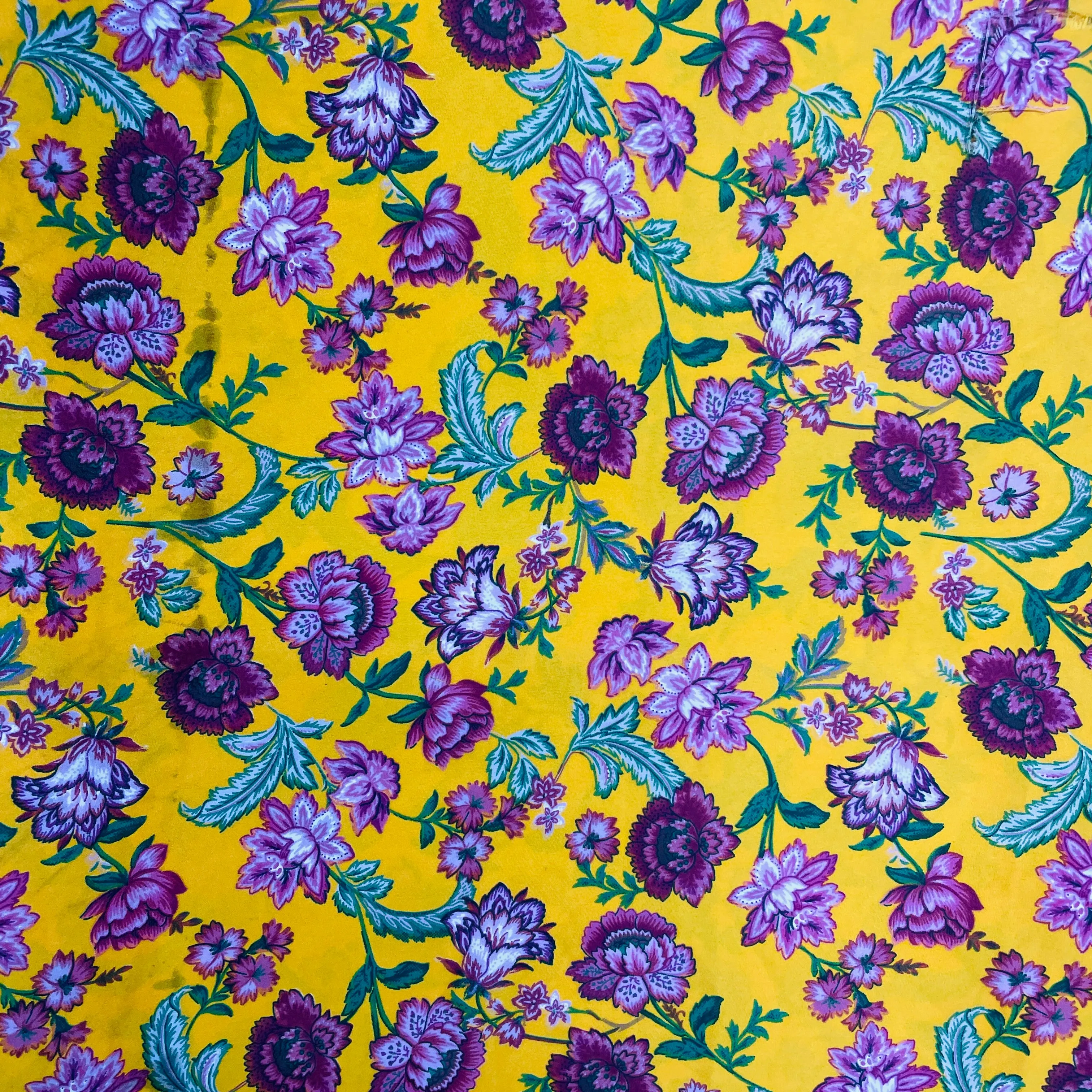 Mustard & Pink Floral Print Crepe Fabric