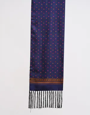 Navy Multicoloured Polka Dot Silk Scarf