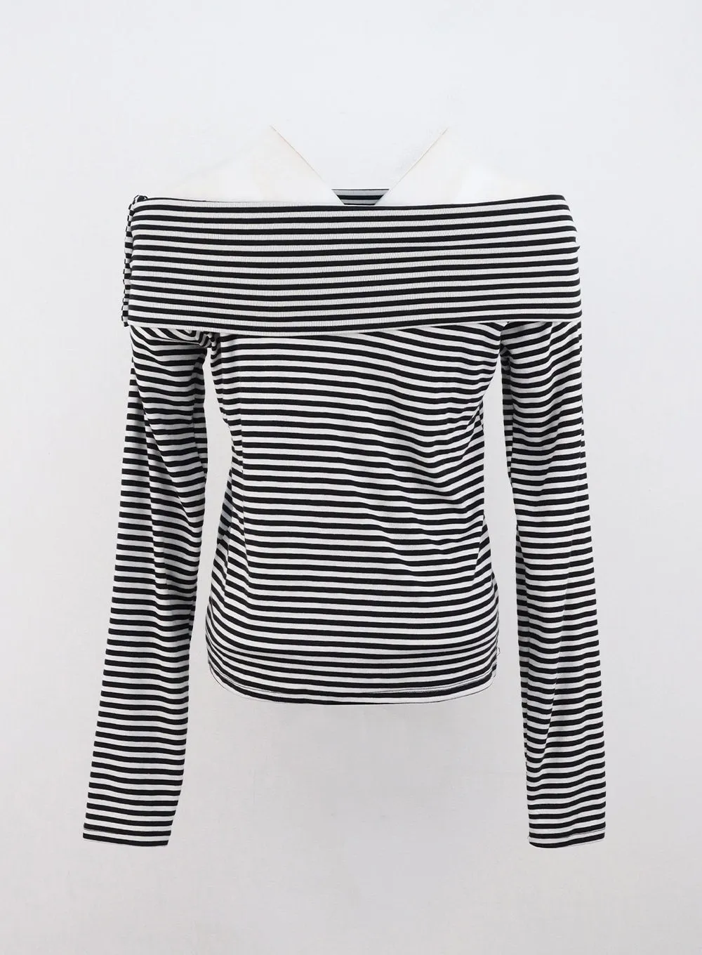 Off-Shoulder Stripe Long Sleeve Top CO324