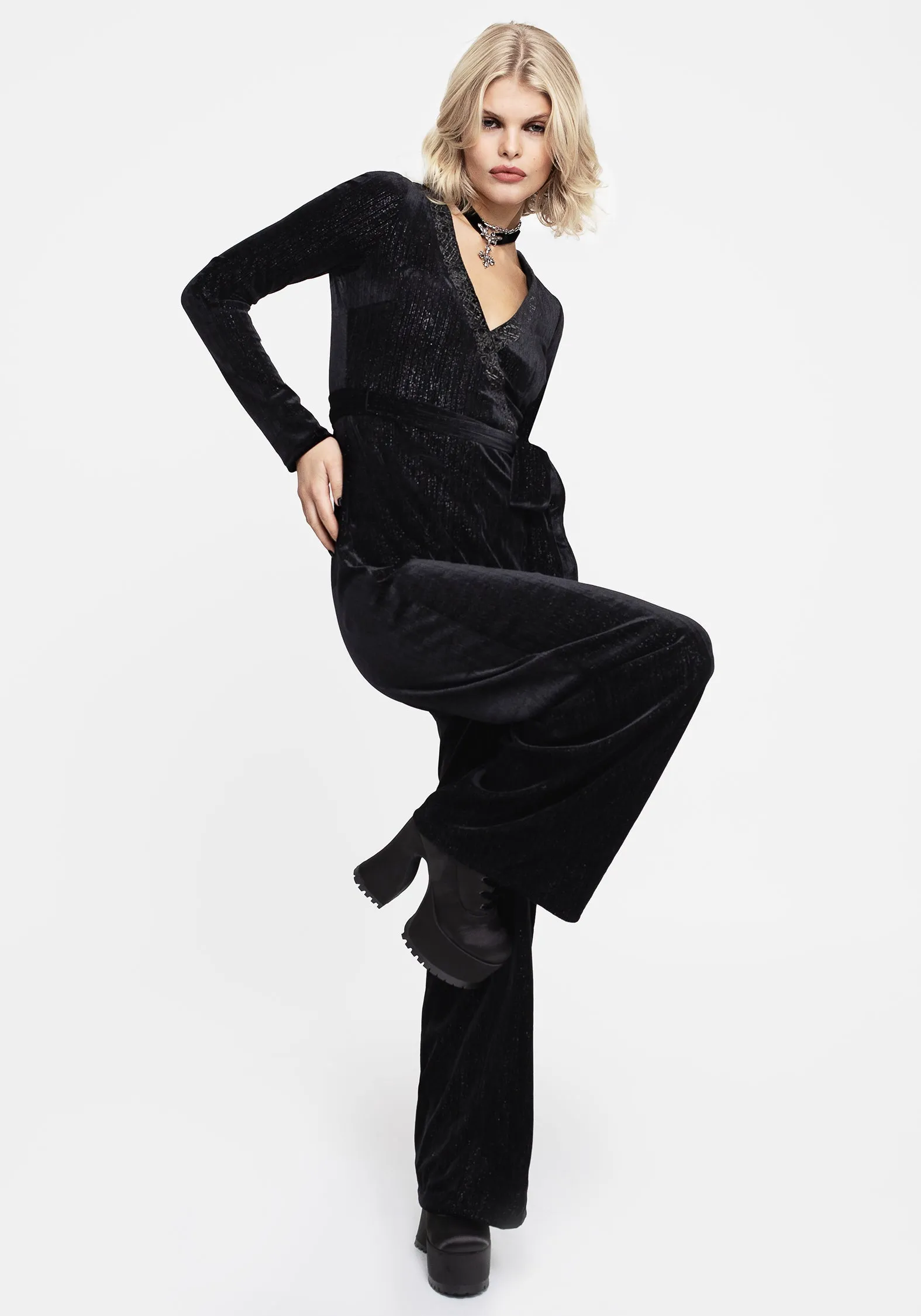 Otherworld Embroidered Faux Wrap Jumpsuit