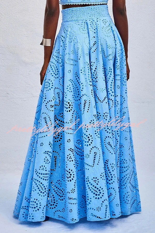 Paris Dreaming Embroidered Lace High Rise Elastic Waist Pocketed Maxi Skirt