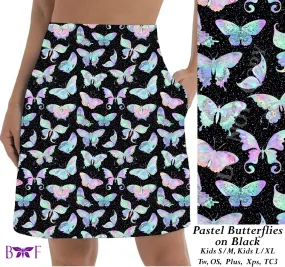 Pastel Butterflies on Black Floral Skort