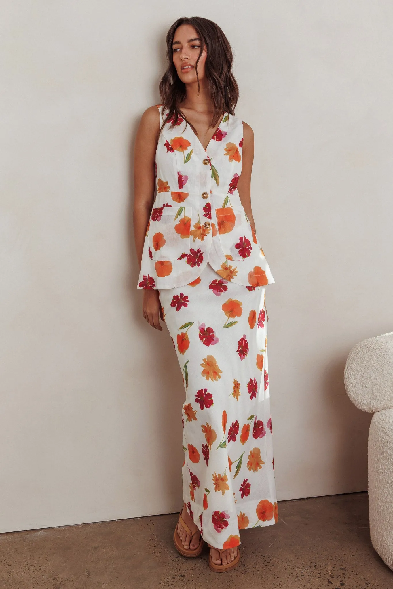 Philomena Maxi Skirt Floral Orange Multi