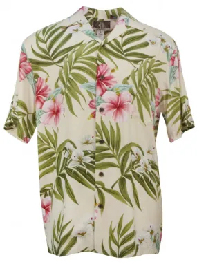 Pink Hibiscus Mens Shirt in Beige