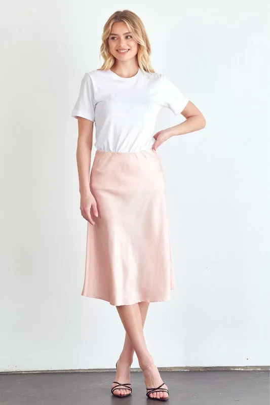 Pink Satin Midi Skirt