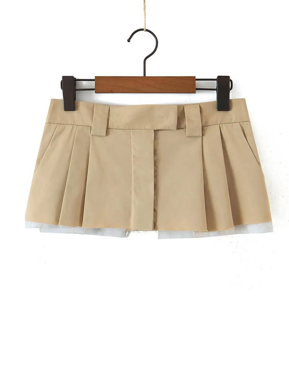 Pleated Frayed Mini Skirt