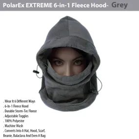 PolarEx 6-in-1 Fleece Hood - Versatile Grey Winter Accessory