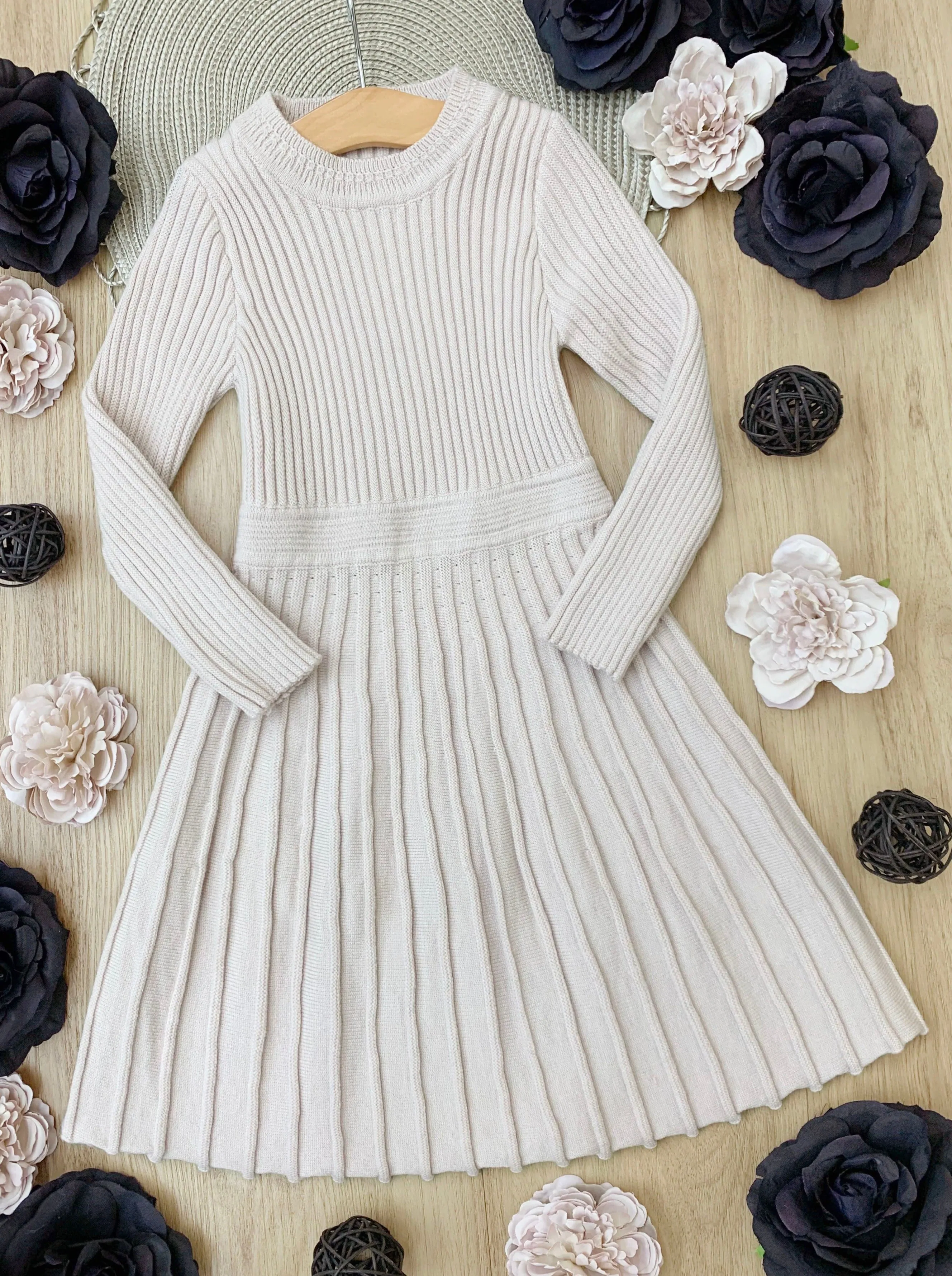 Prim and Proper Pleated Sweater Dress