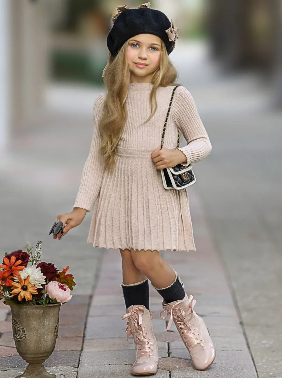 Prim and Proper Pleated Sweater Dress