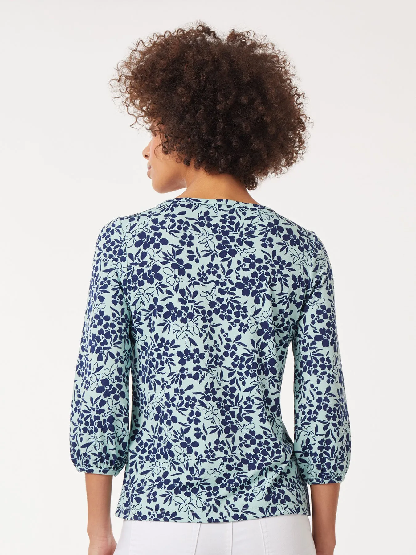 Printed Moss Crepe Puff Sleeve Top