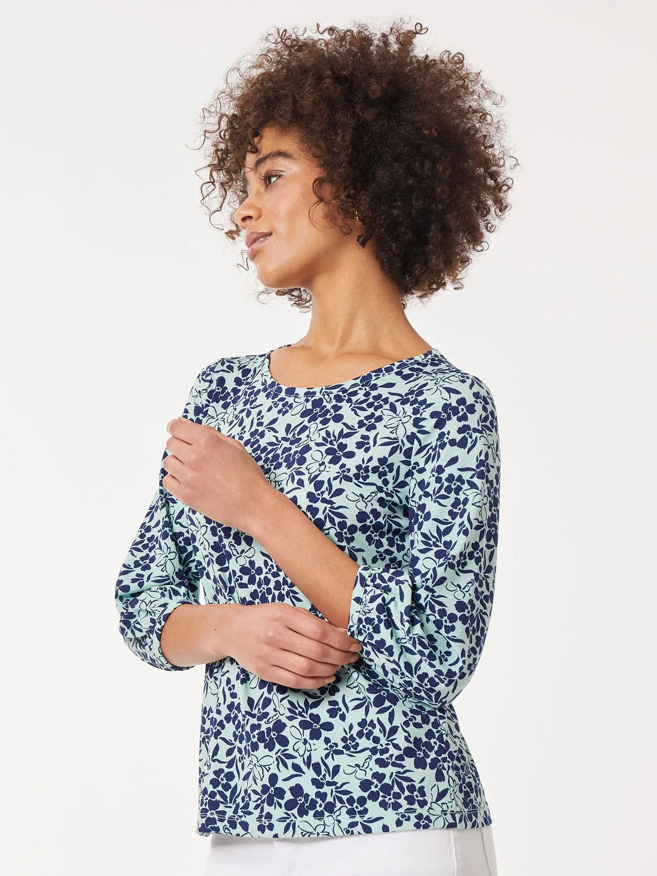 Printed Moss Crepe Puff Sleeve Top