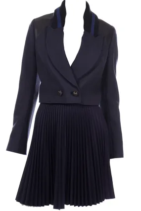 Proenza Schouler Navy Blue 2 Pc Pleated Skirt & Ribbed Jacket Suit