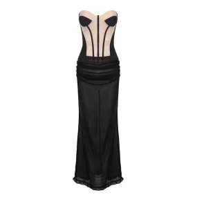 Ramia Mesh black chiffon long skirt and corset strapless top