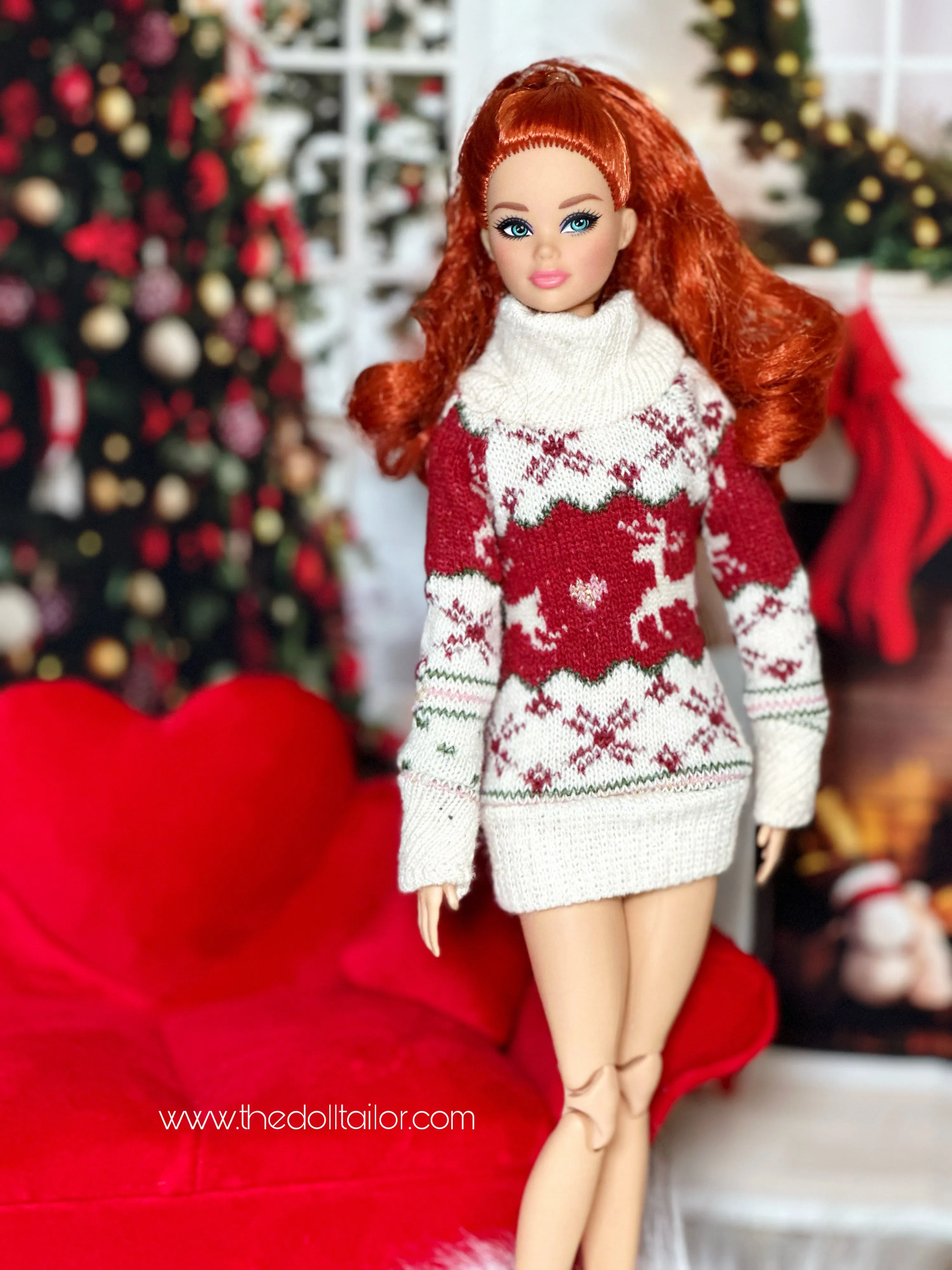 Red Christmas sweater for Barbie doll