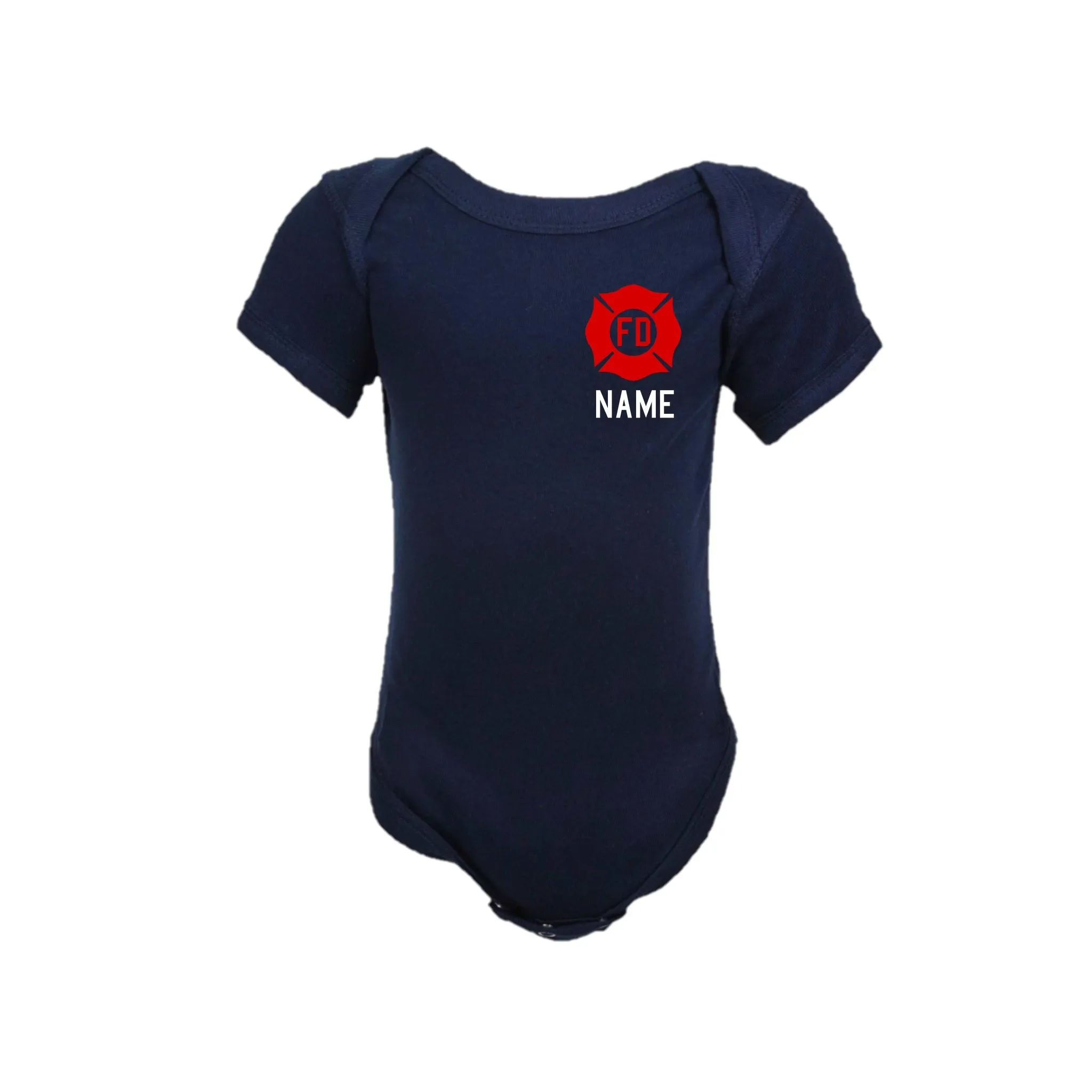 RED MALTESE CROSS Firefighter Personalized Navy Baby Bodysuit (ONLY)