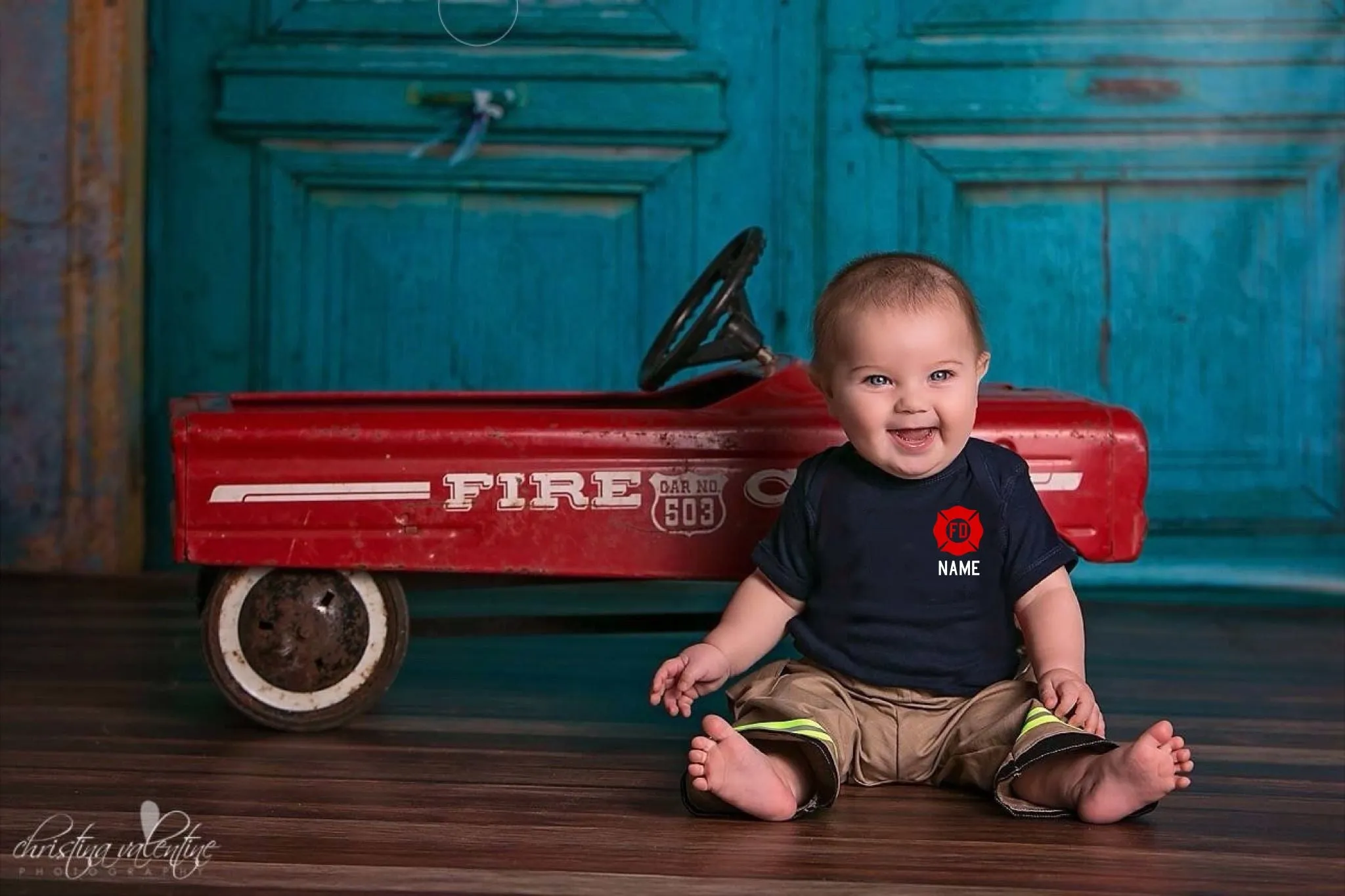 RED MALTESE CROSS Firefighter Personalized Navy Baby Bodysuit (ONLY)