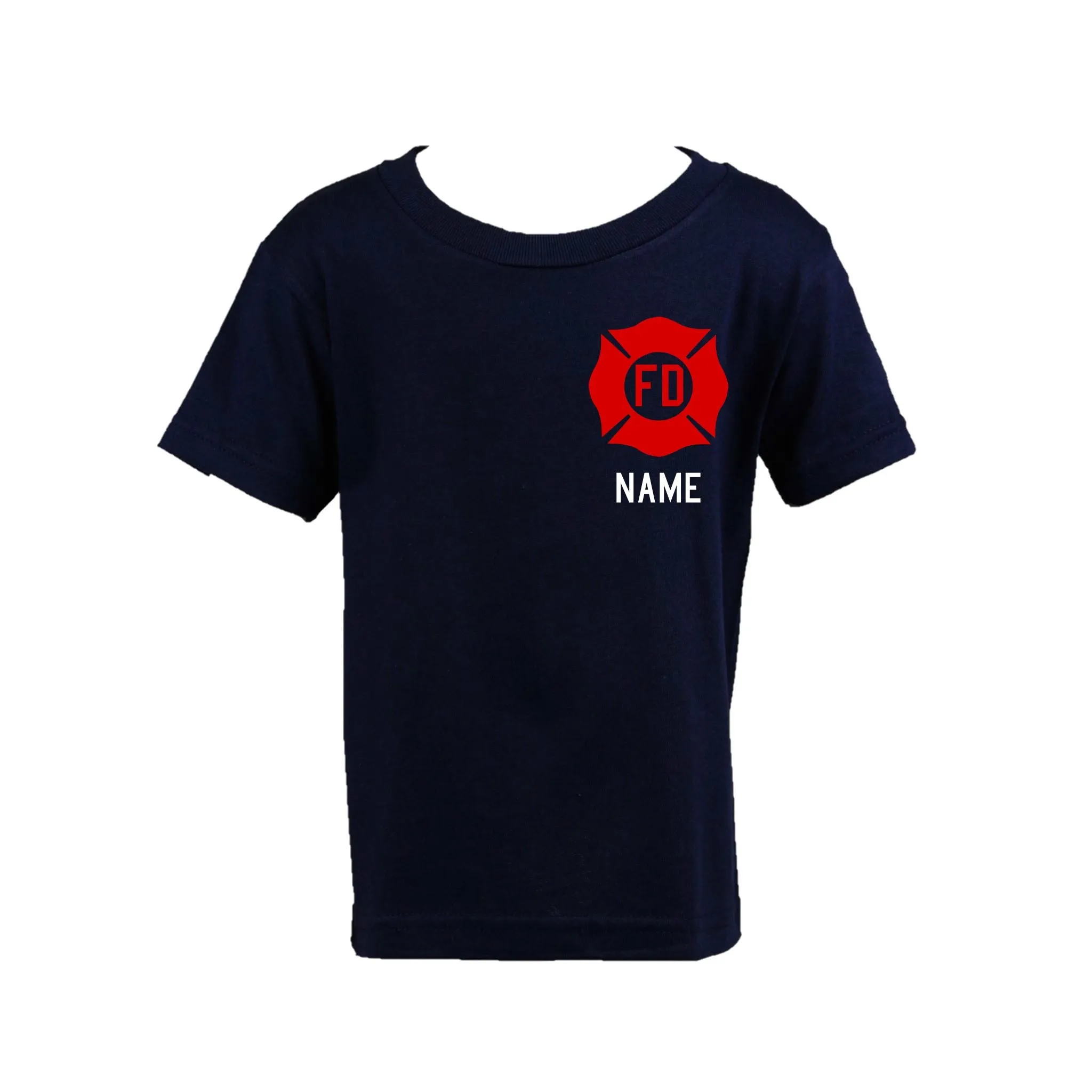 RED MALTESE CROSS Firefighter Personalized Navy Toddler Shirt (ONLY)