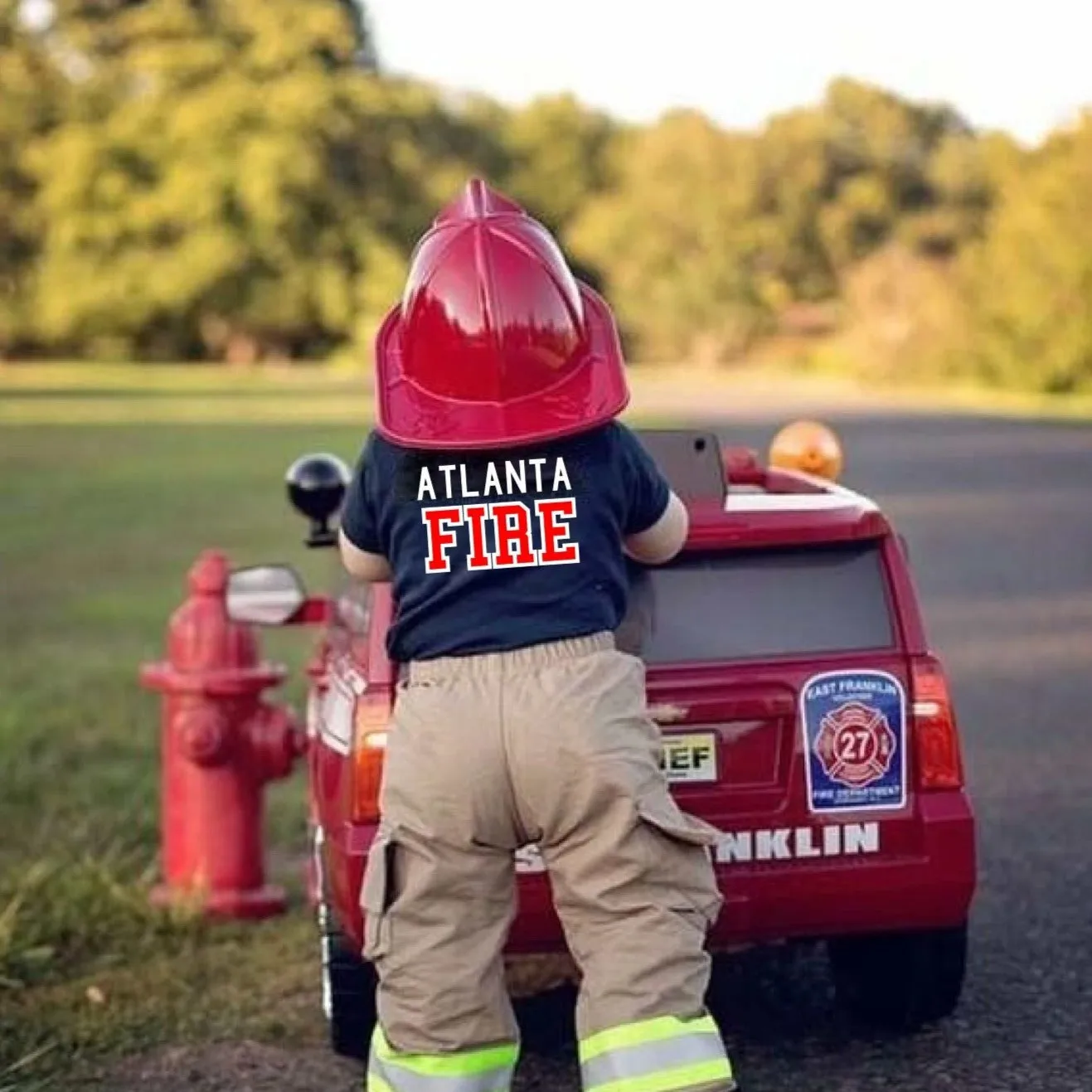 RED MALTESE CROSS Firefighter Personalized Navy Toddler Shirt (ONLY)