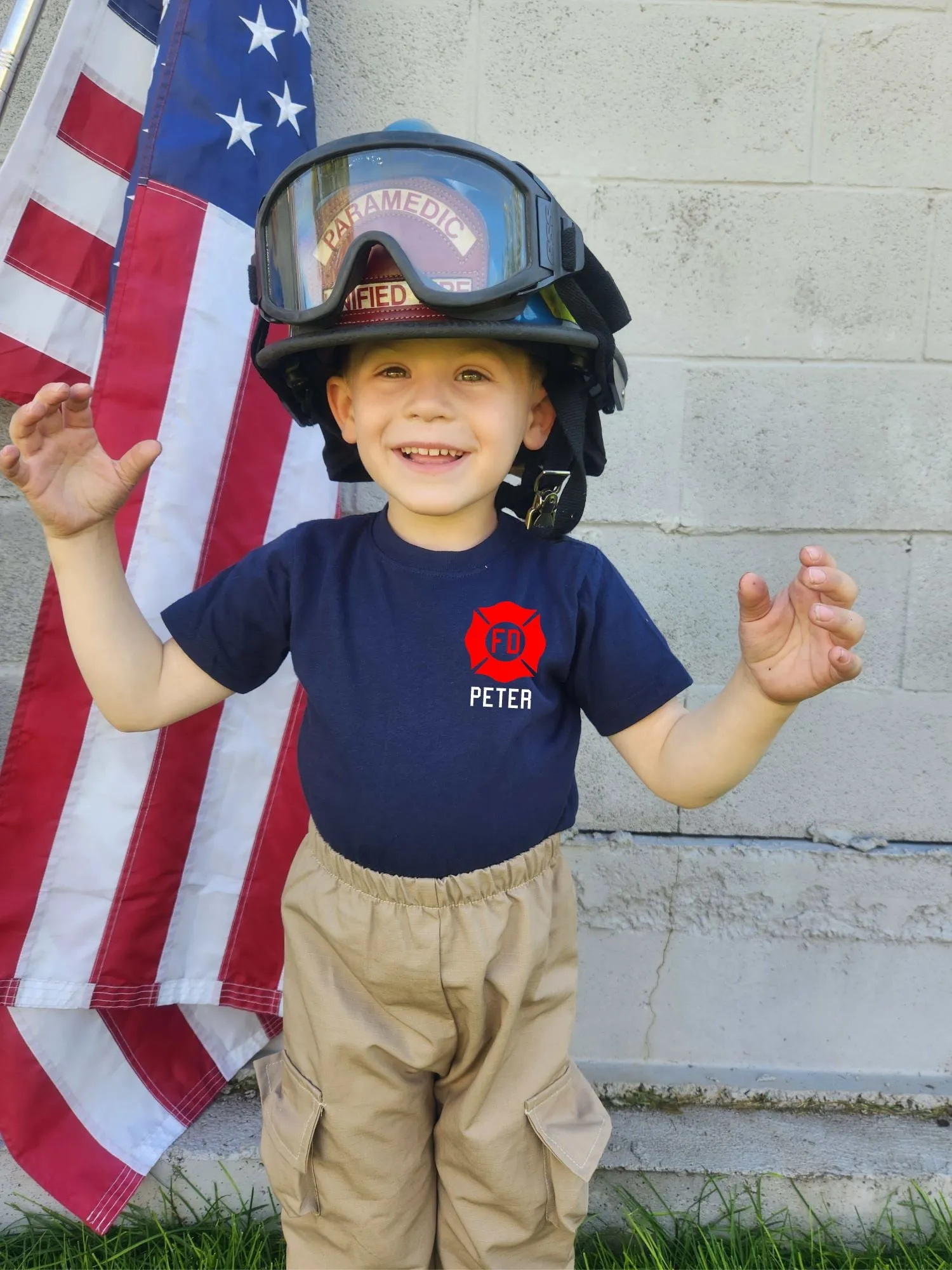 RED MALTESE CROSS Firefighter Personalized Navy Toddler Shirt (ONLY)