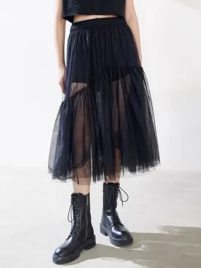 Ruffle Tulle Midi Skirt