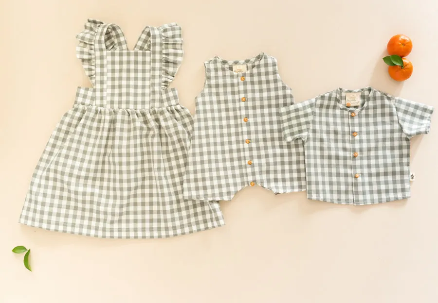 Ruffled Pinafore Dress - Gingham Shale