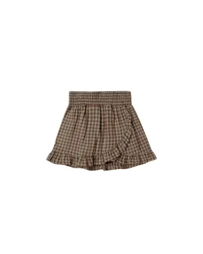 Rylee   Cru Girls Chocolate Gingham Wrap Ruffle Skirt