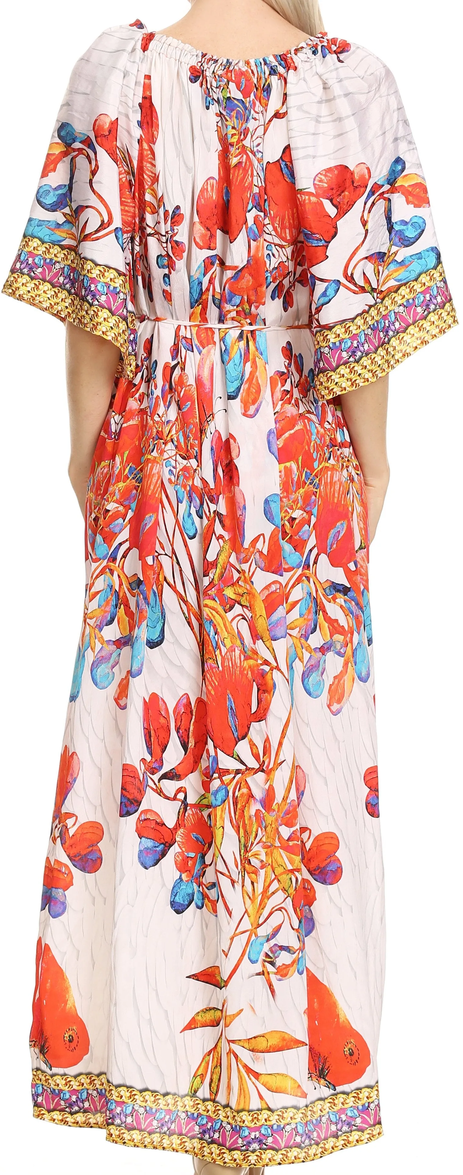 Sakkas Efiya Long Printed Kaftan Off The Shoulder Ruffled Tie-Waist Maxi Dress