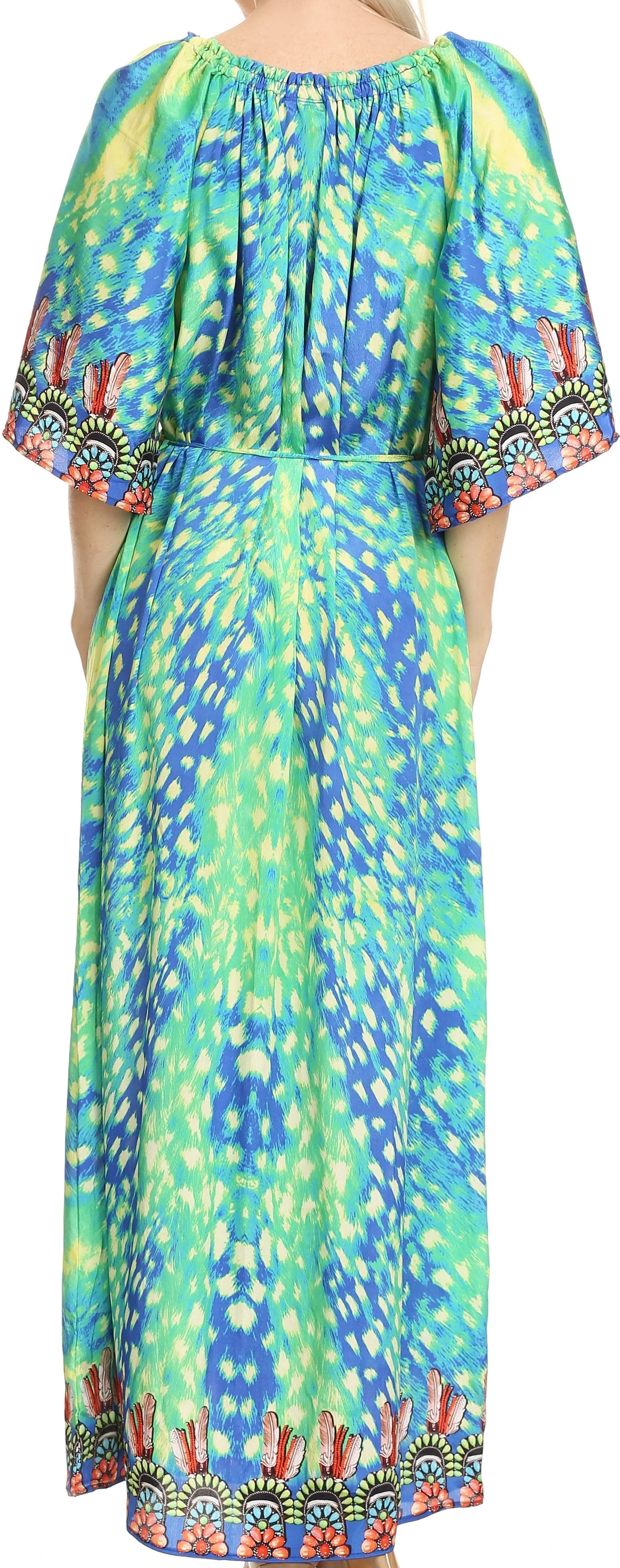 Sakkas Efiya Long Printed Kaftan Off The Shoulder Ruffled Tie-Waist Maxi Dress