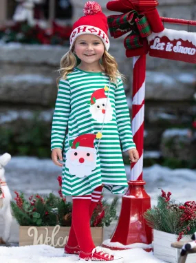 Santa Striped Pocket Dress, Purse And Socks Set