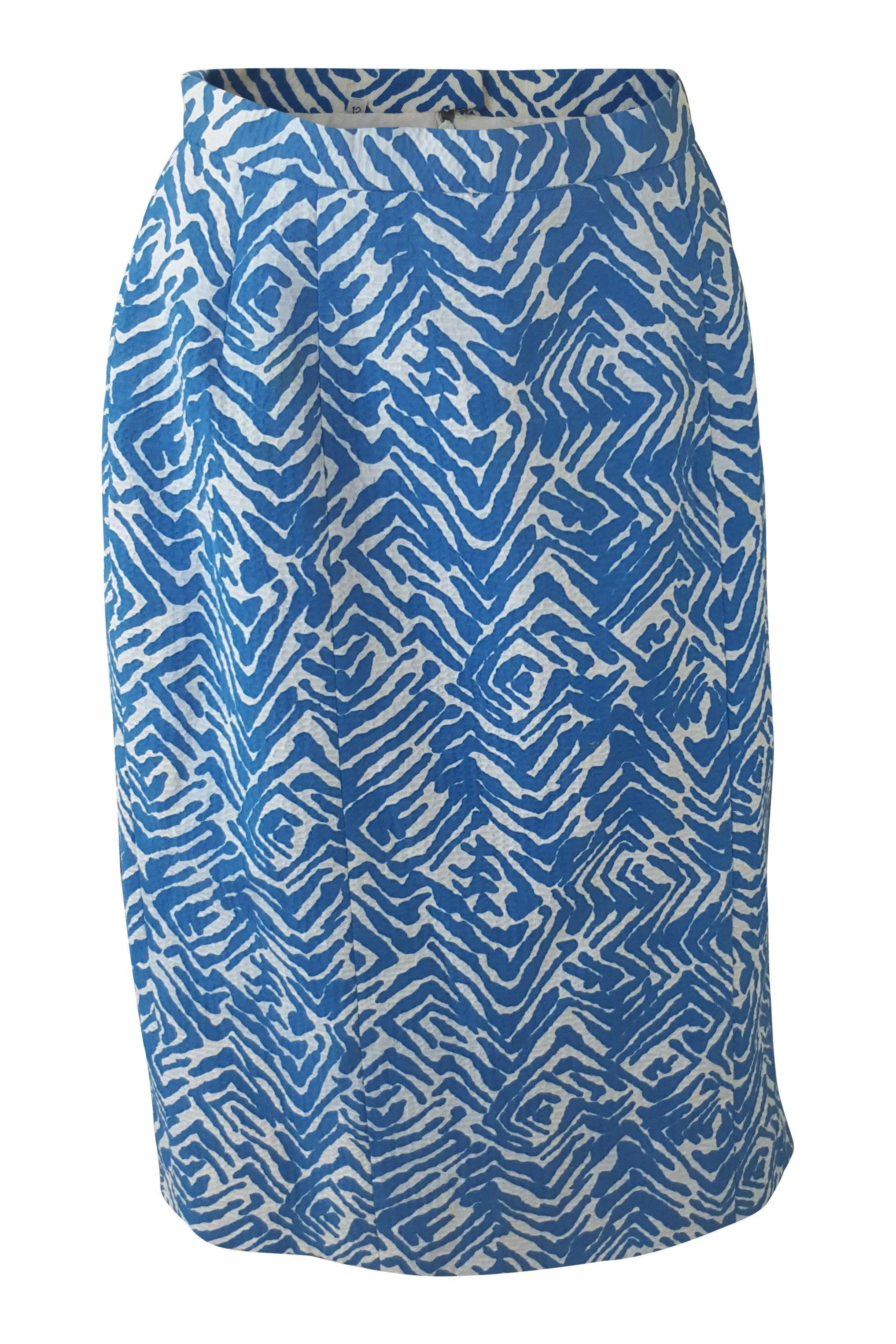 SARAH SPENCER Vintage Blue White Abstract Print Skirt Suit (12)