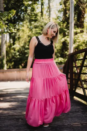 Satin Tiered Maxi Skirt