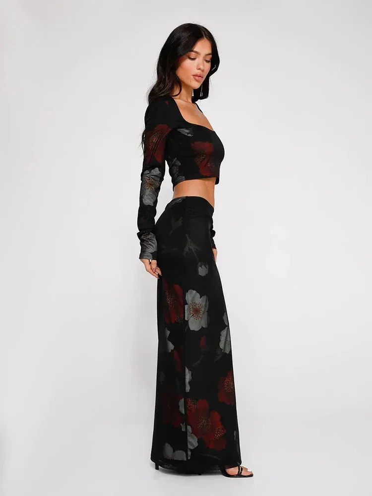 Sexy Party Printed Maxi Slim-fit 2 Piece Dress