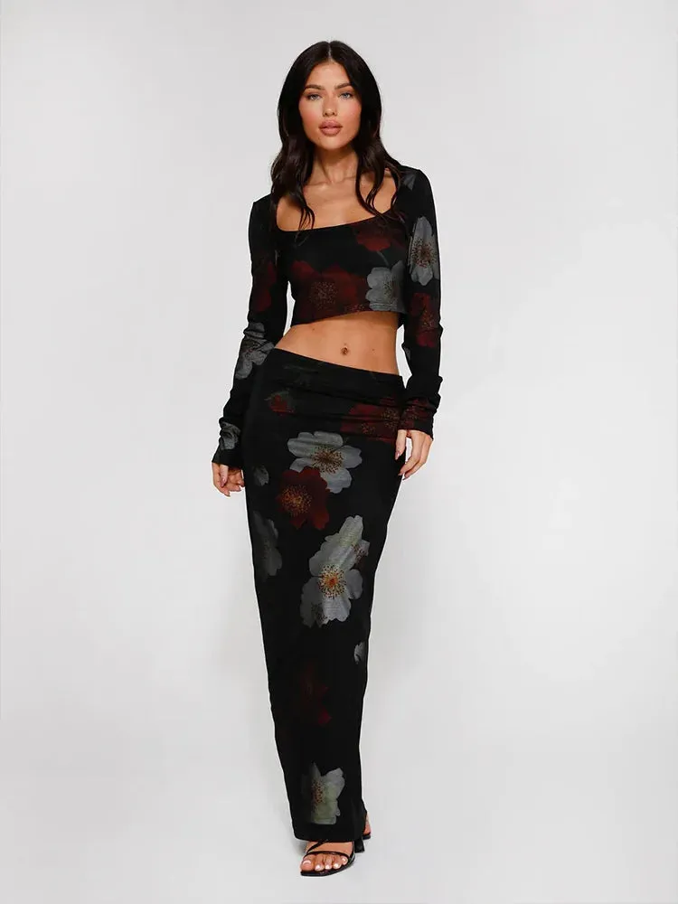 Sexy Party Printed Maxi Slim-fit 2 Piece Dress