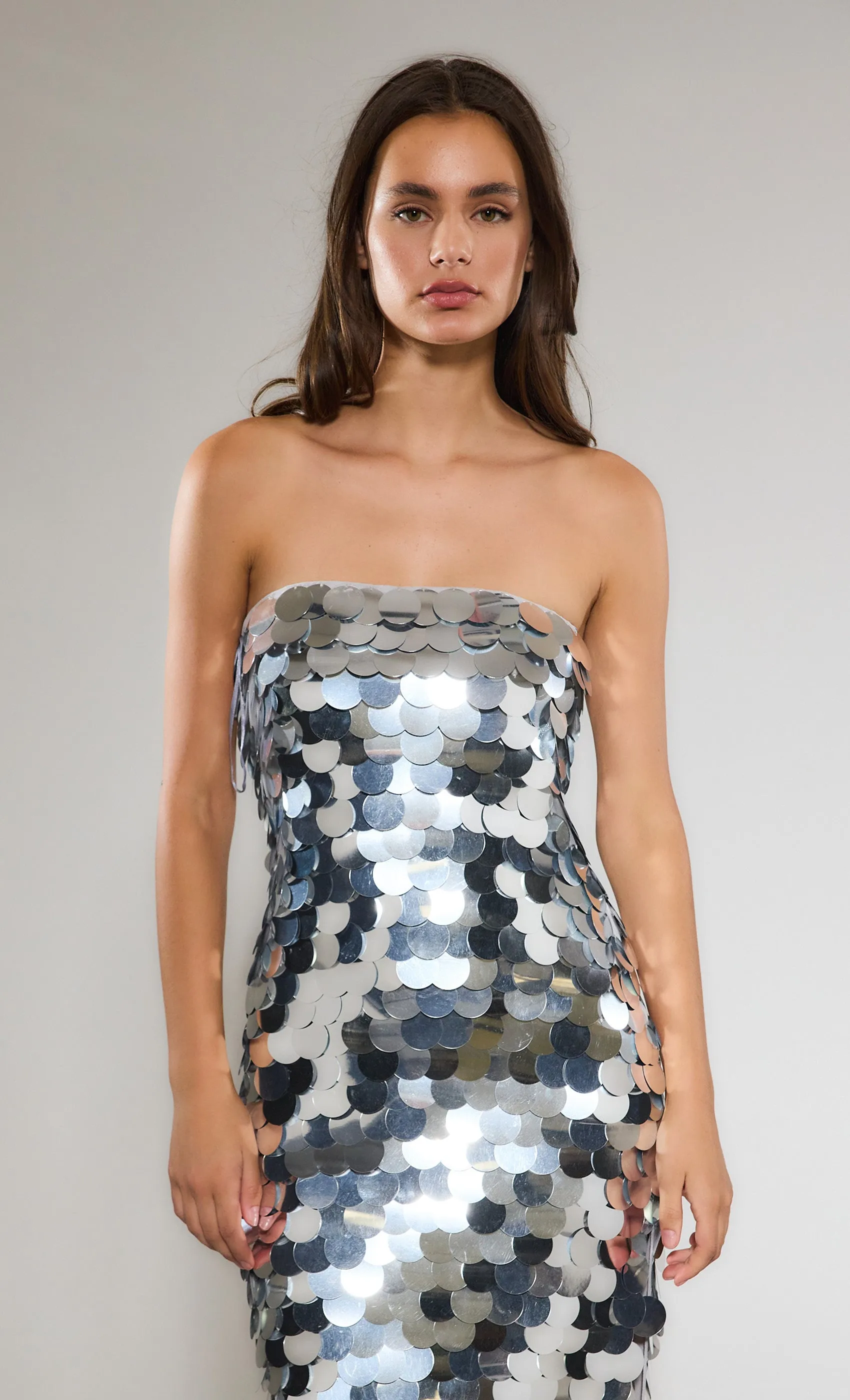 Silver Disc Bandeau Maxi Dress