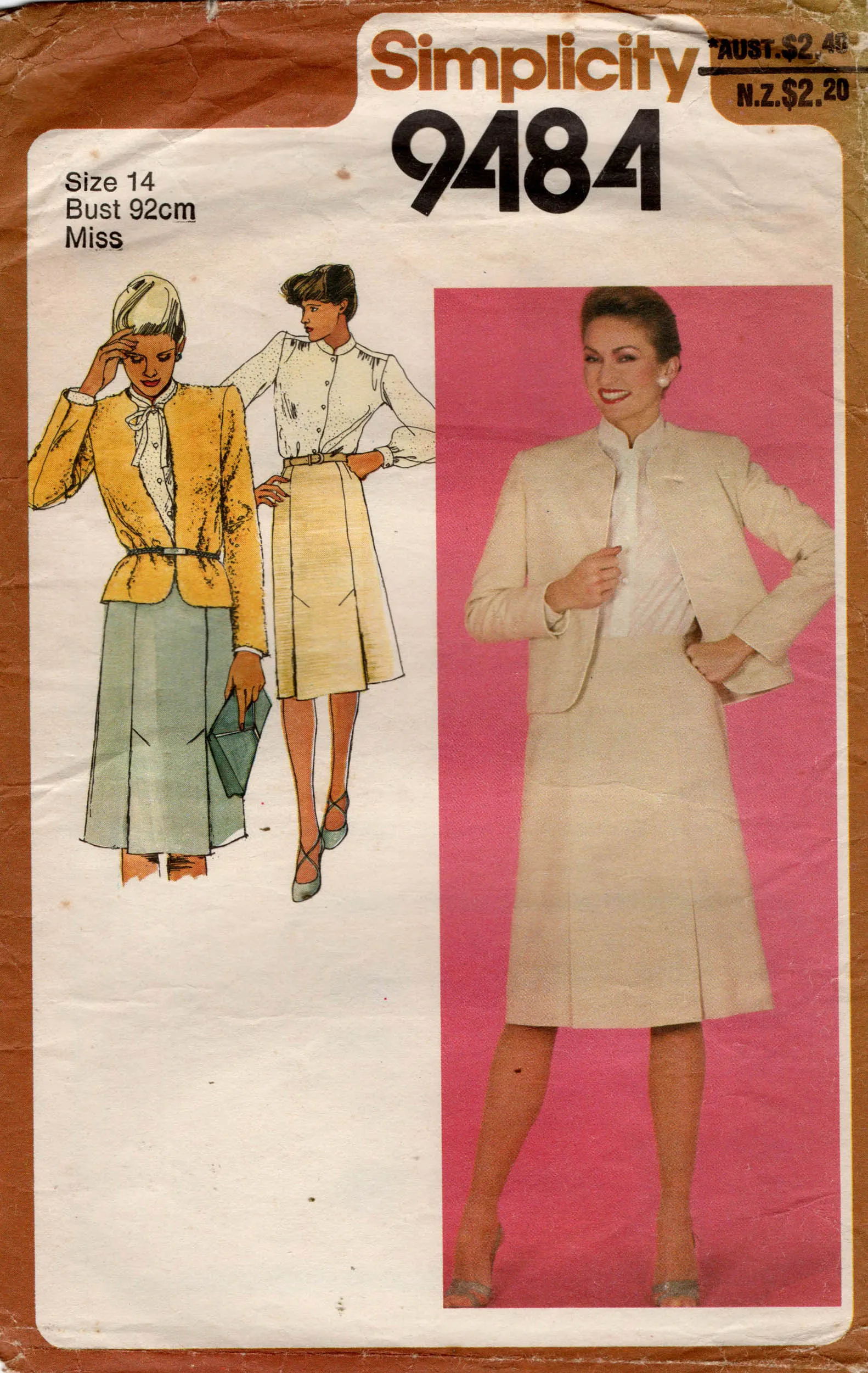 Simplicity 9484 Womens Lined Jacket Blouse & Skirt 1980s Vintage Sewing Pattern Size 14 Bust 36 inches