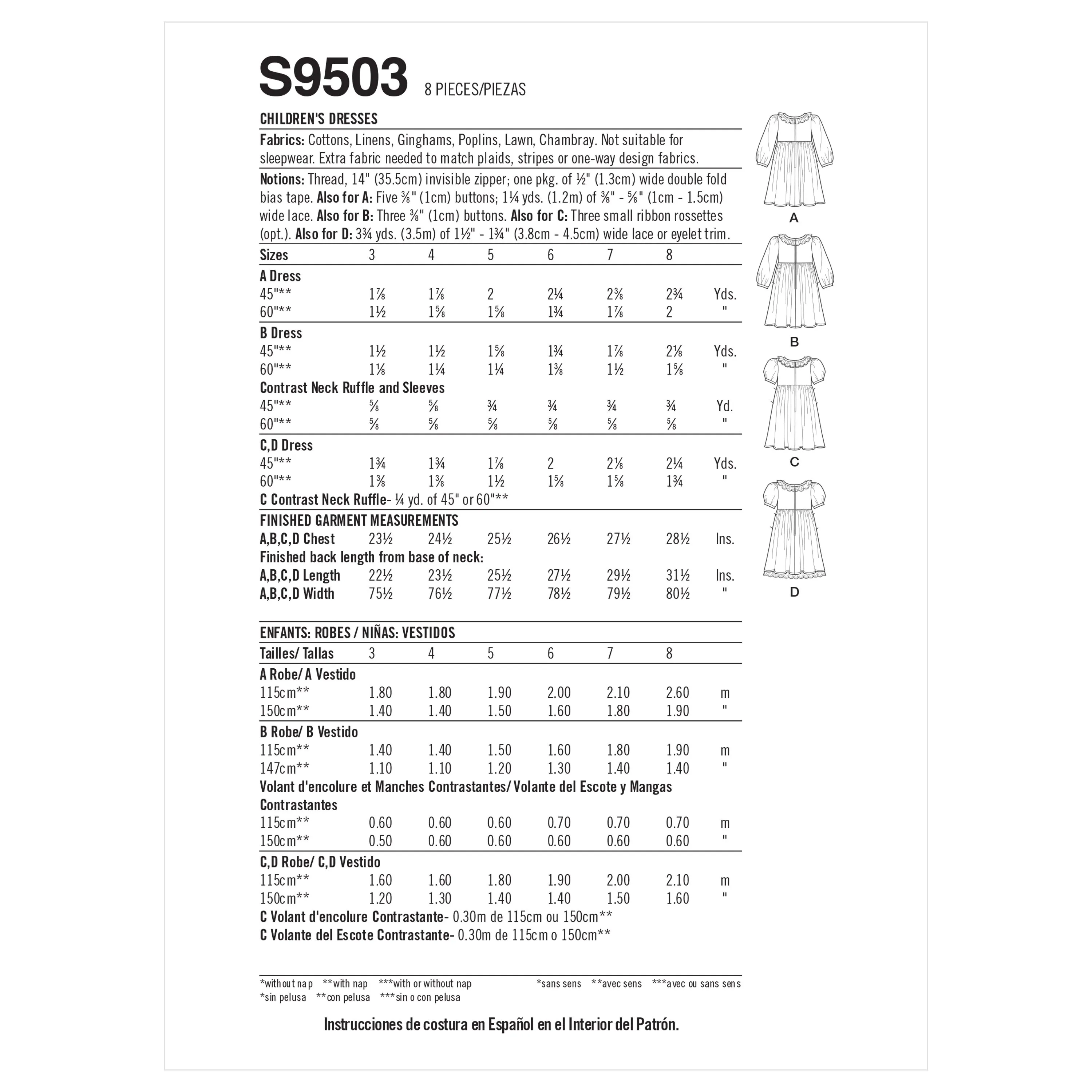 Simplicity Sewing Pattern S9503 CHILDREN'S DRESSES