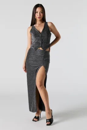 Sparkle Ruched Slit Maxi Skirt